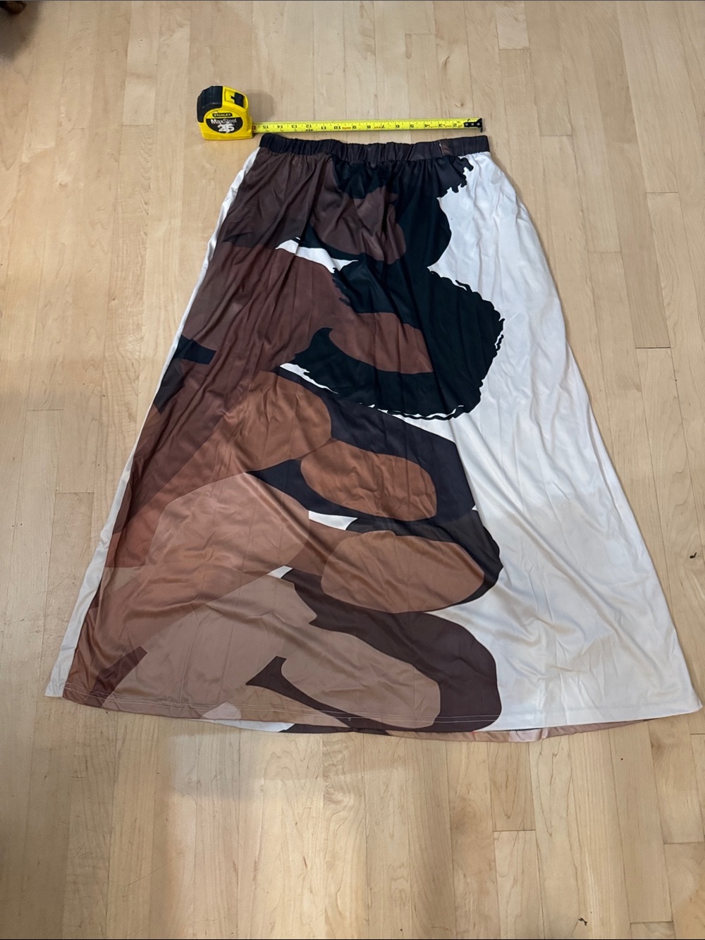 Amazon Brown, Black and White Abstract Print Maxi Skirt